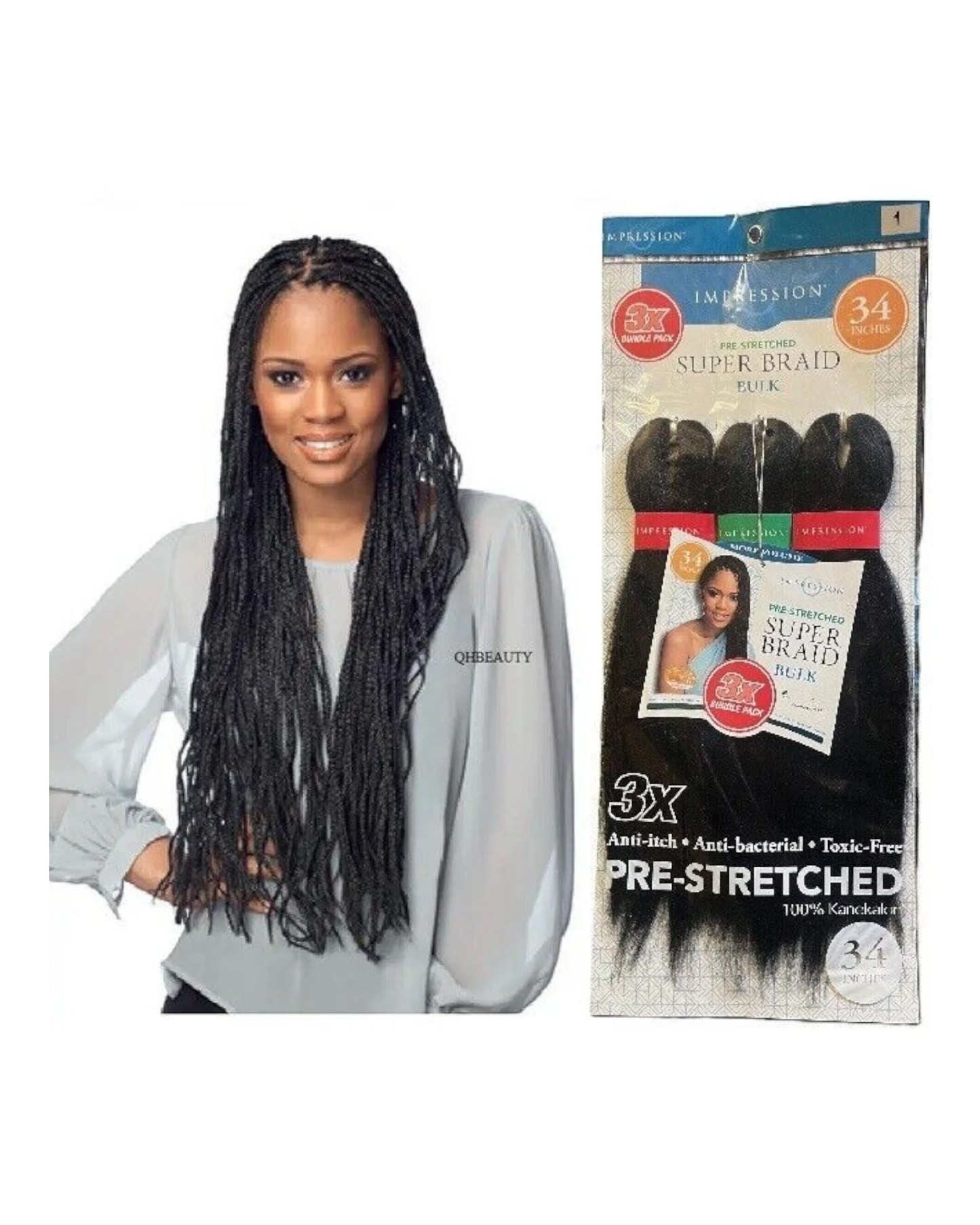 Impression Synthetic Pre-Stretched Crochet Hair Extensions - Super Braid 34 "