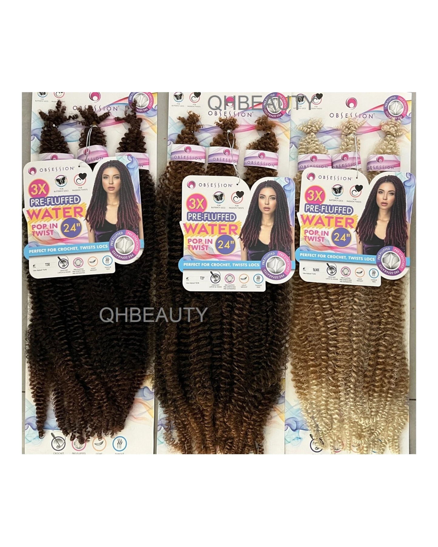 OBSESSION SYNTHETIC CROCHET BRAID 3X PRE-FLUFFED - WATER POPPIN TWIST 24 INCHES
