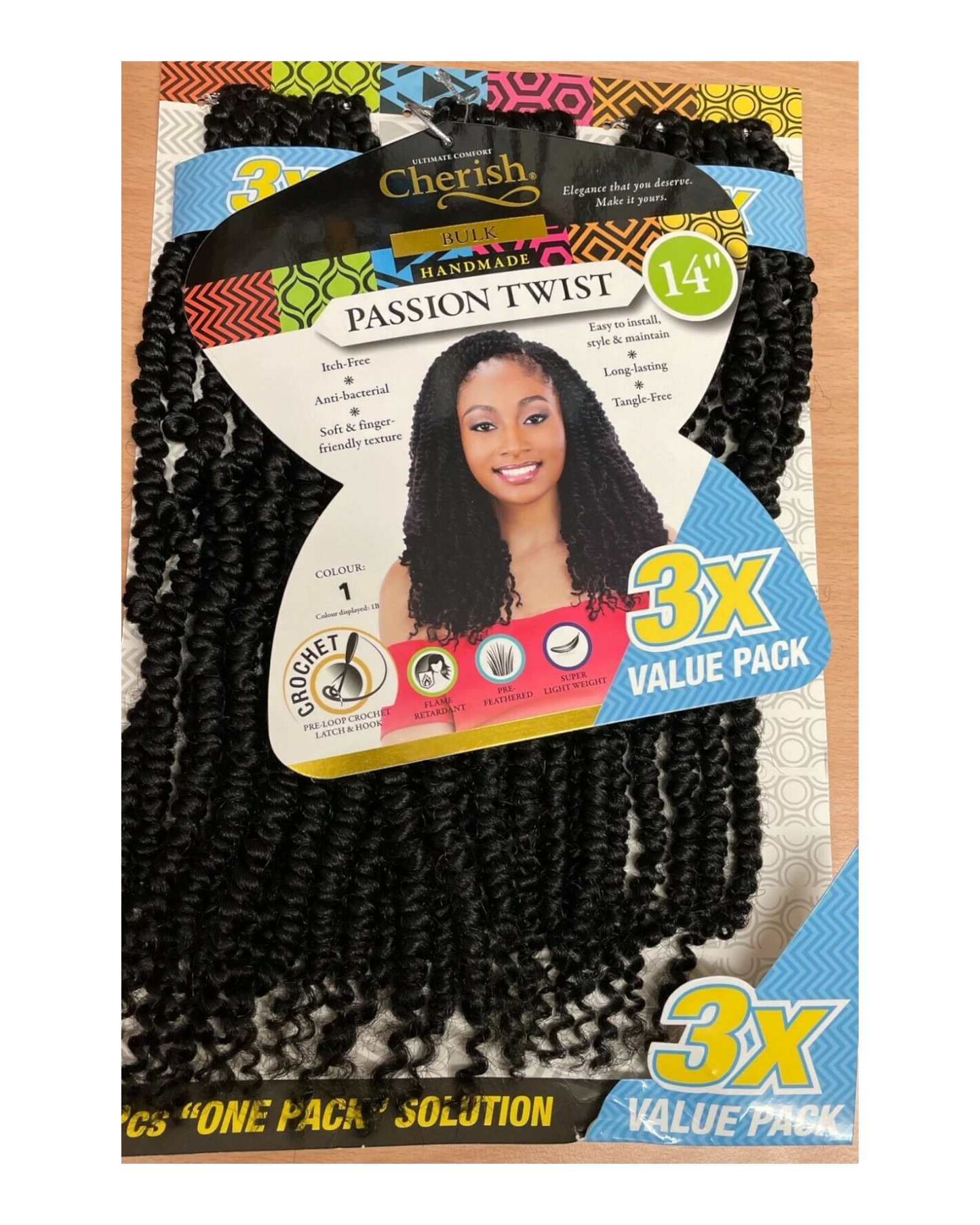 Cherish Synthetic Crochet Braid Hair Extension Handmade  3 x Passion Twist 14"
