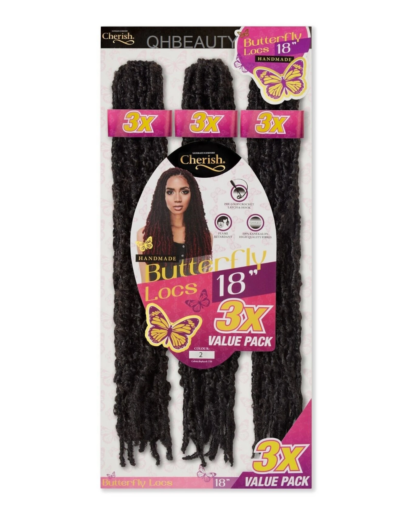 CHERISH SYNTHETIC CROCHET HAIR EXTENSION PRE LOOP BRAID - 3 X BUTTERFLY LOC 18''