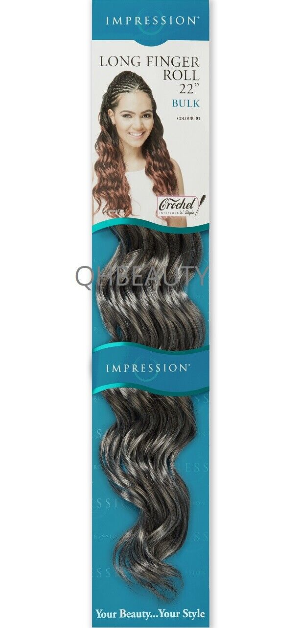 IMPRESSION SYNTHETIC HAIR EXTENSION CROCHET CURLY BRAID - LONG FINGER ROLL 22"