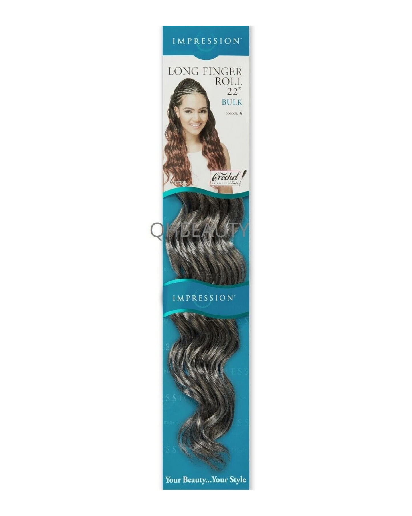 IMPRESSION SYNTHETIC HAIR EXTENSION CROCHET CURLY BRAID - LONG FINGER ROLL 22"