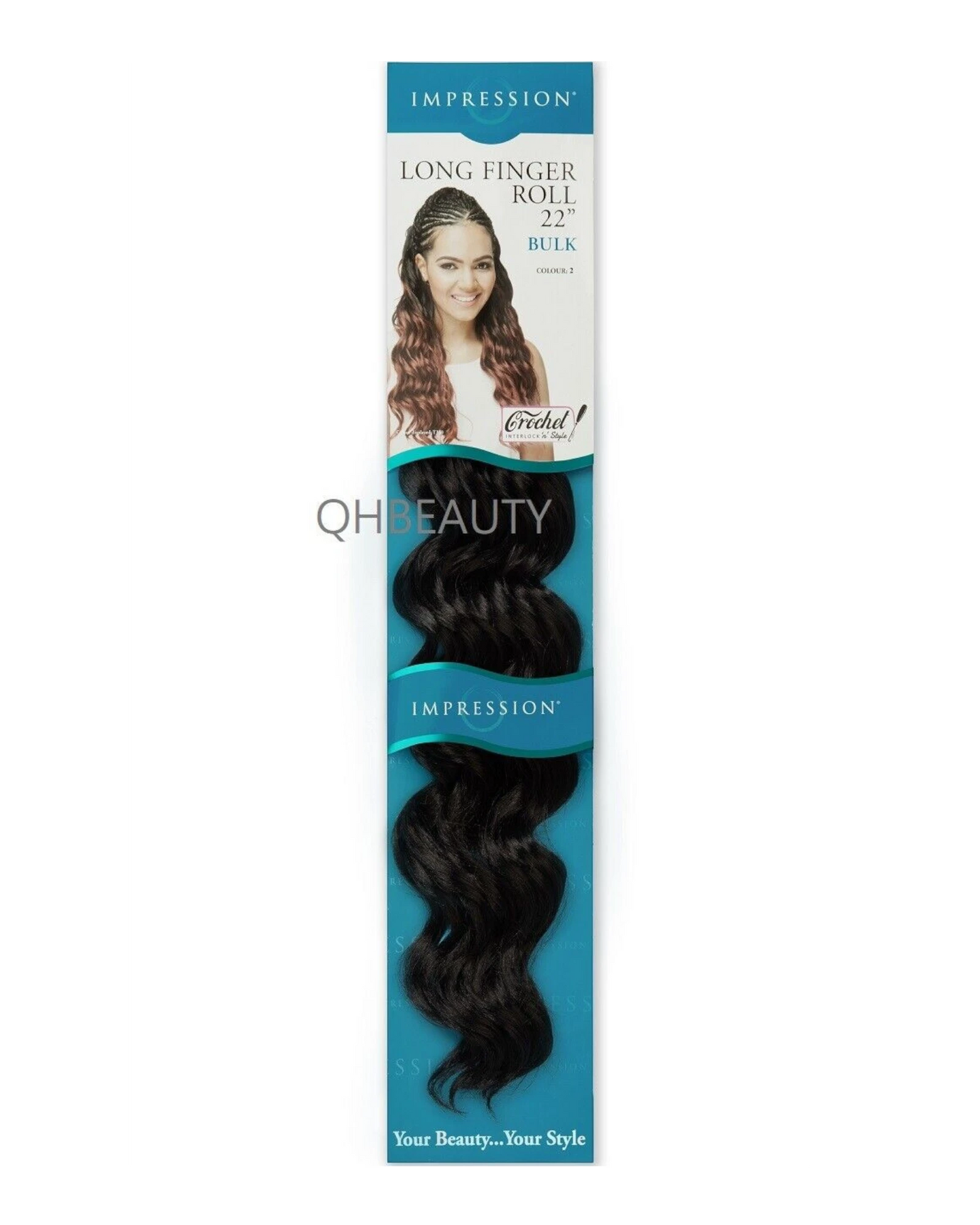 IMPRESSION SYNTHETIC HAIR EXTENSION CROCHET CURLY BRAID - LONG FINGER ROLL 22"