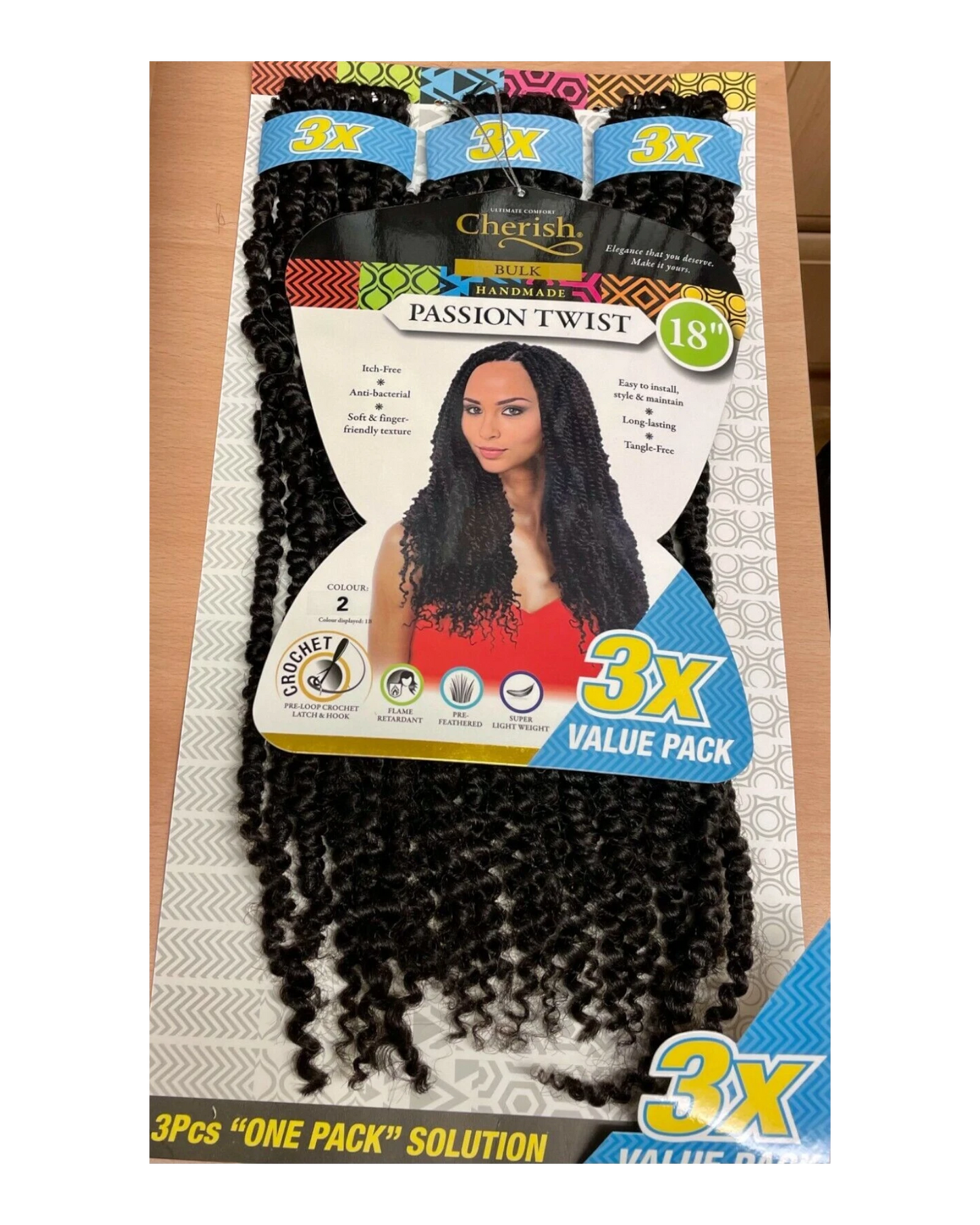 Cherish Synthetic Crochet Braid Hair Extension Handmade  3 x Passion Twist 18"