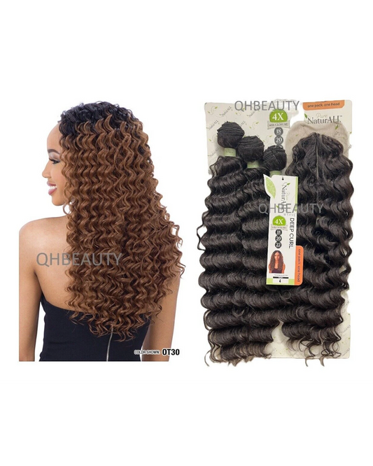 NaturALL SYNTHETIC CURLY HAIR EXTENSION 4 PCS WEAVE - DEEP CURL 18/20/22 INCHES