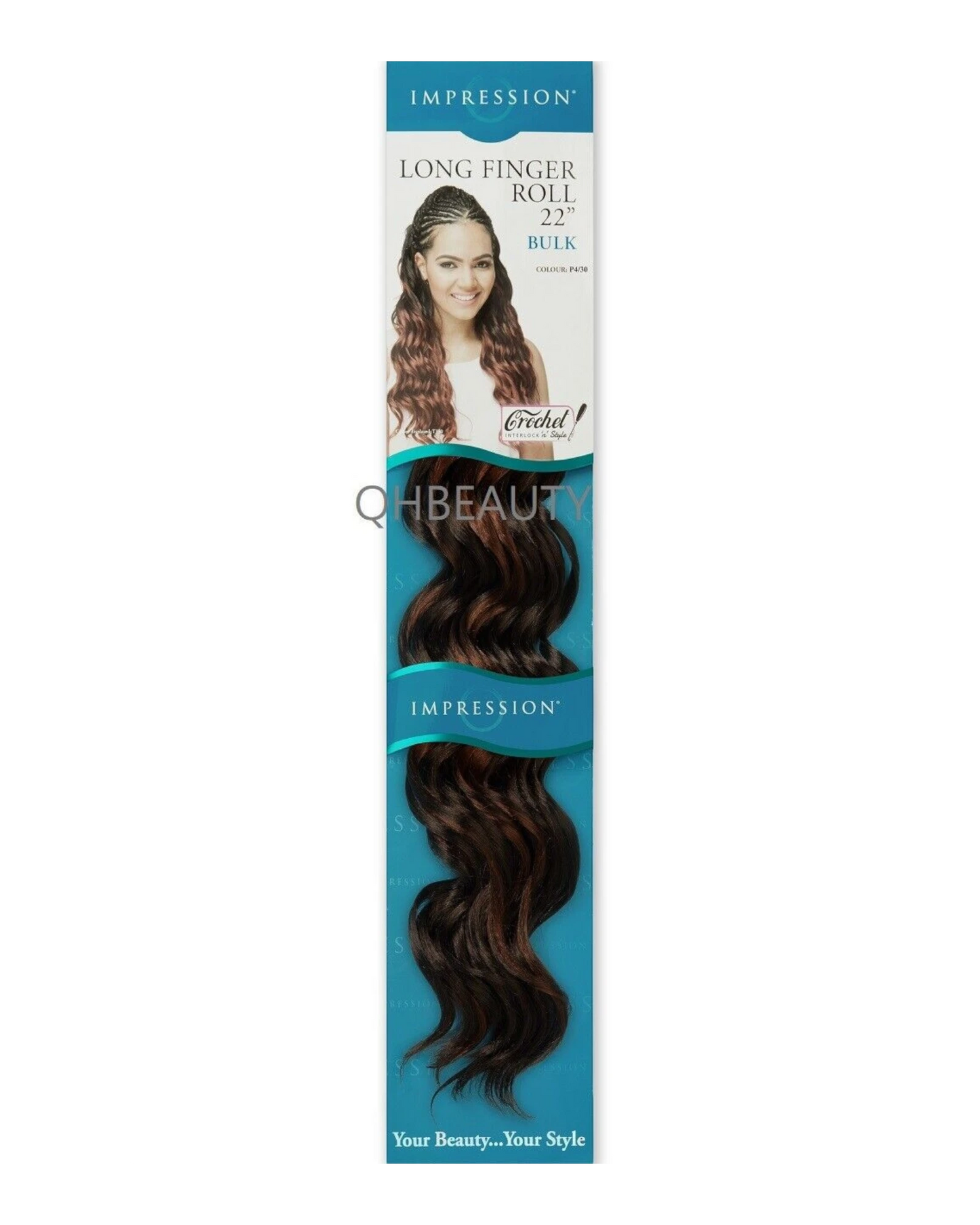 IMPRESSION SYNTHETIC HAIR EXTENSION CROCHET CURLY BRAID - LONG FINGER ROLL 22"