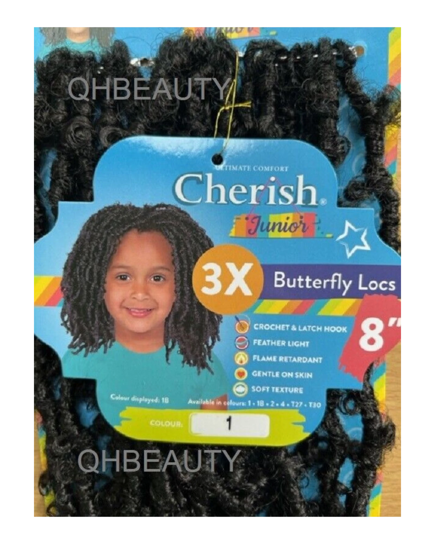 CHERISH SYNTHETIC JUNIOR KIDS CROCHET BRAID HAIR EXTENSION - 3 X BUTTERFLY LOCS 8 ''