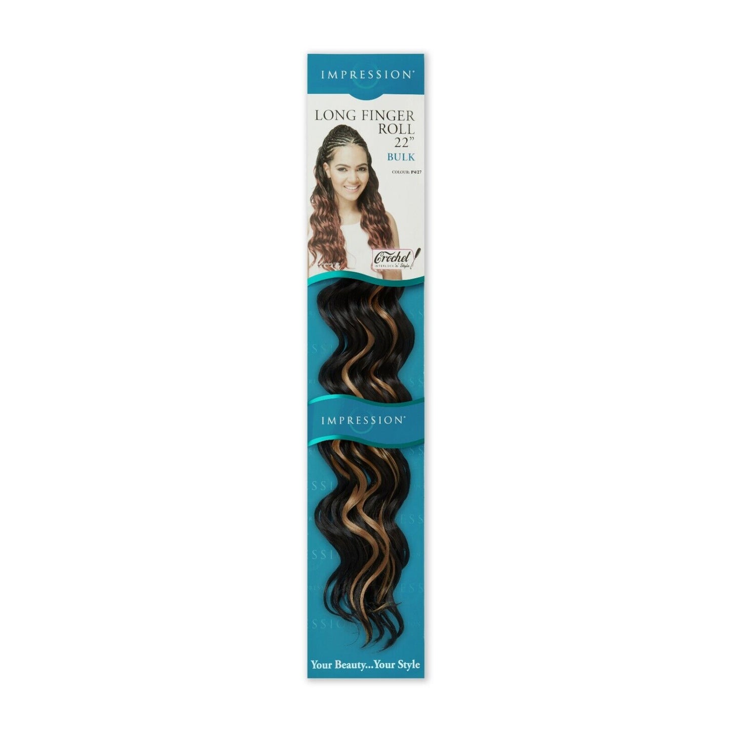 IMPRESSION SYNTHETIC HAIR EXTENSION CROCHET CURLY BRAID - LONG FINGER ROLL 22"