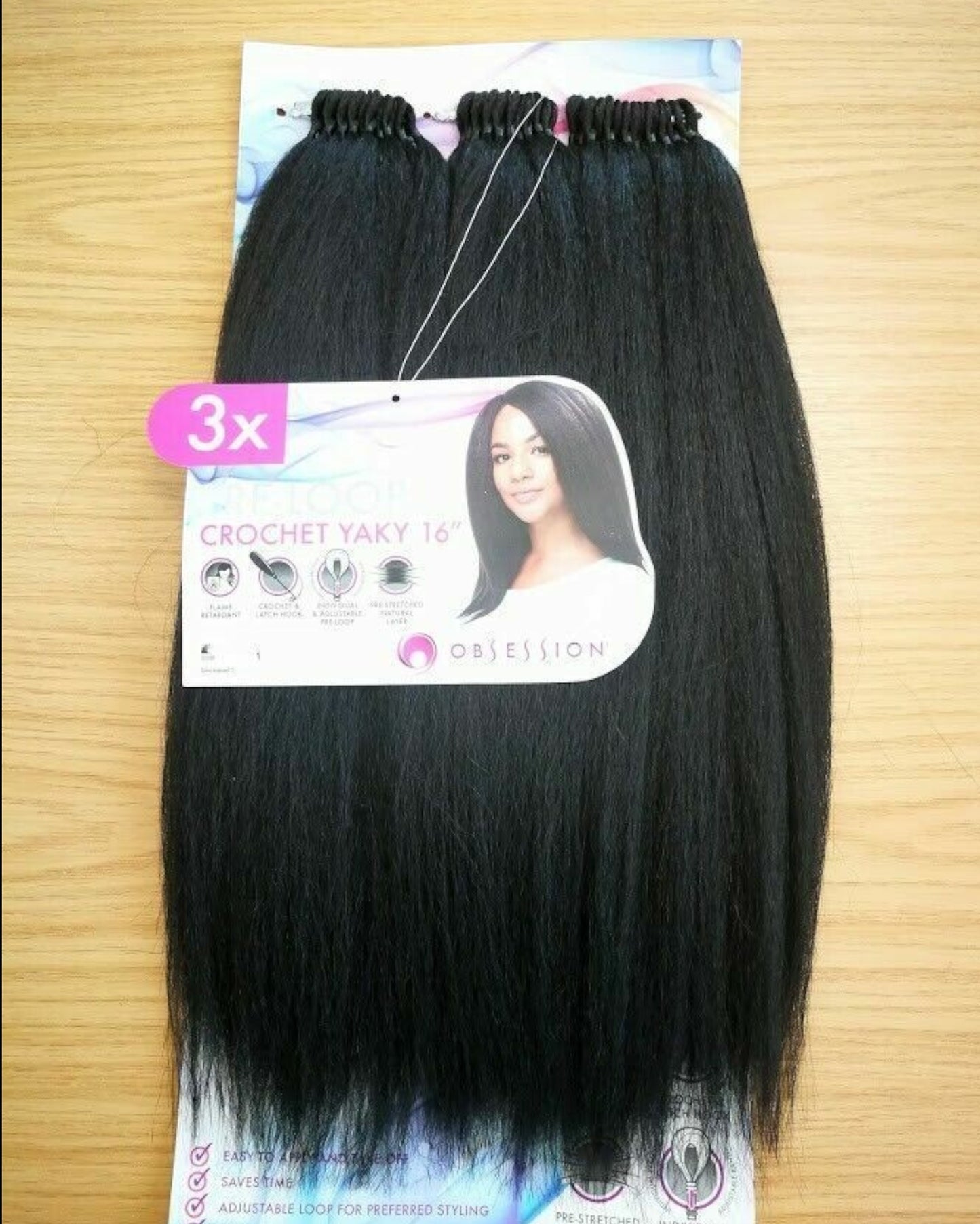 Obsession Synthetic Braid Straight Hair Extension - PRE LOOP CROCHET YAKY 16 ''