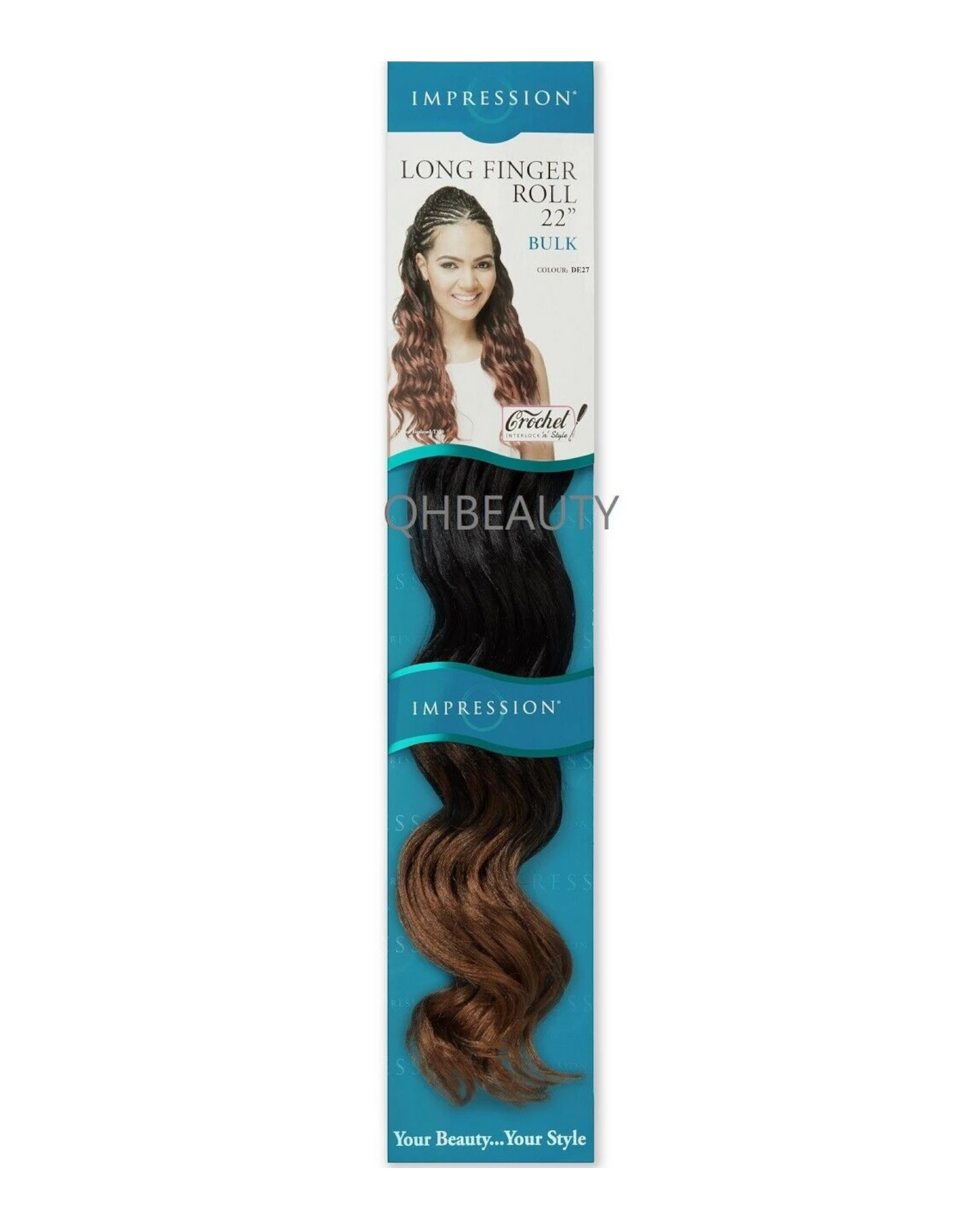 IMPRESSION SYNTHETIC HAIR EXTENSION CROCHET CURLY BRAID - LONG FINGER ROLL 22"