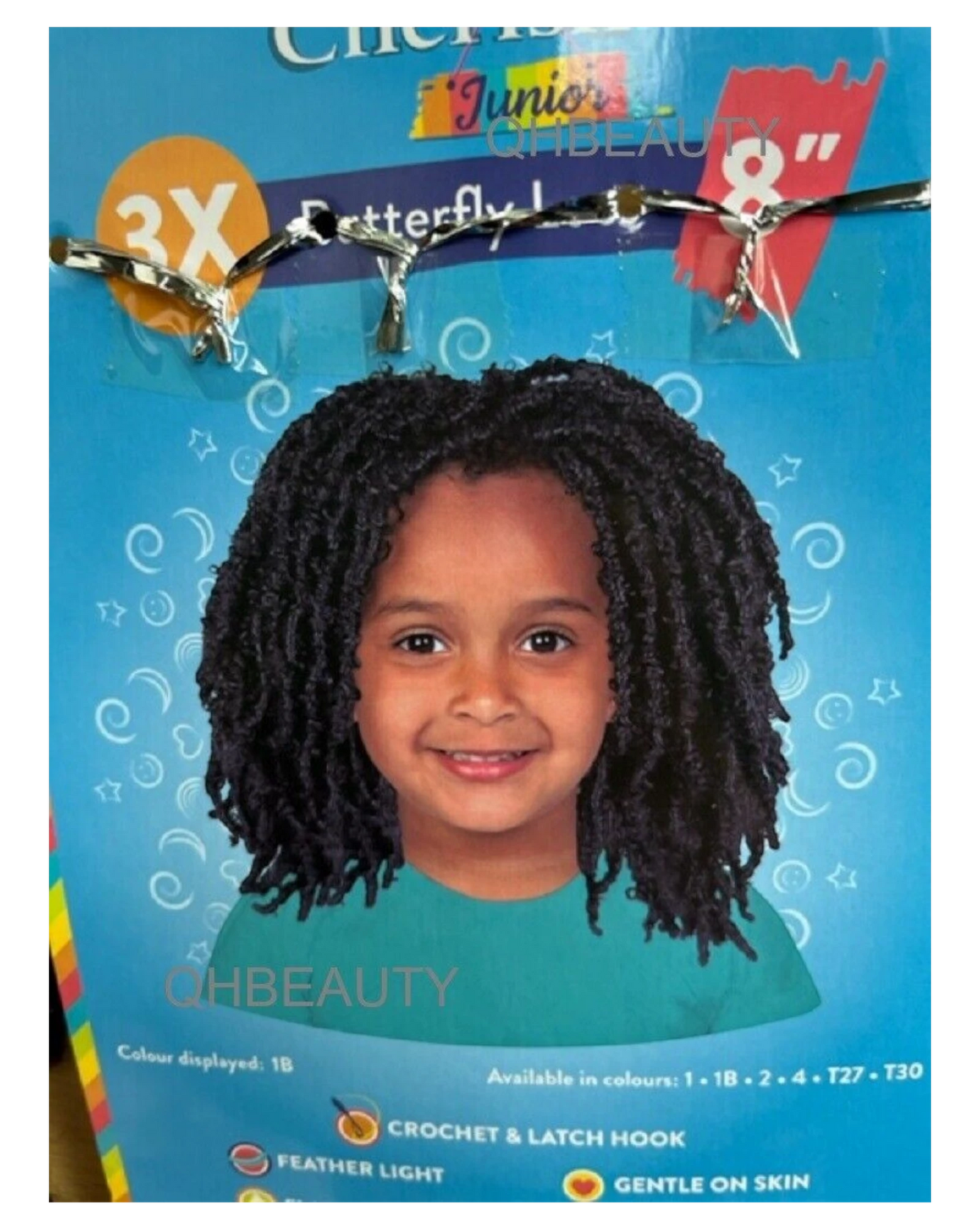 CHERISH SYNTHETIC JUNIOR KIDS CROCHET BRAID HAIR EXTENSION - 3 X BUTTERFLY LOCS 8 ''