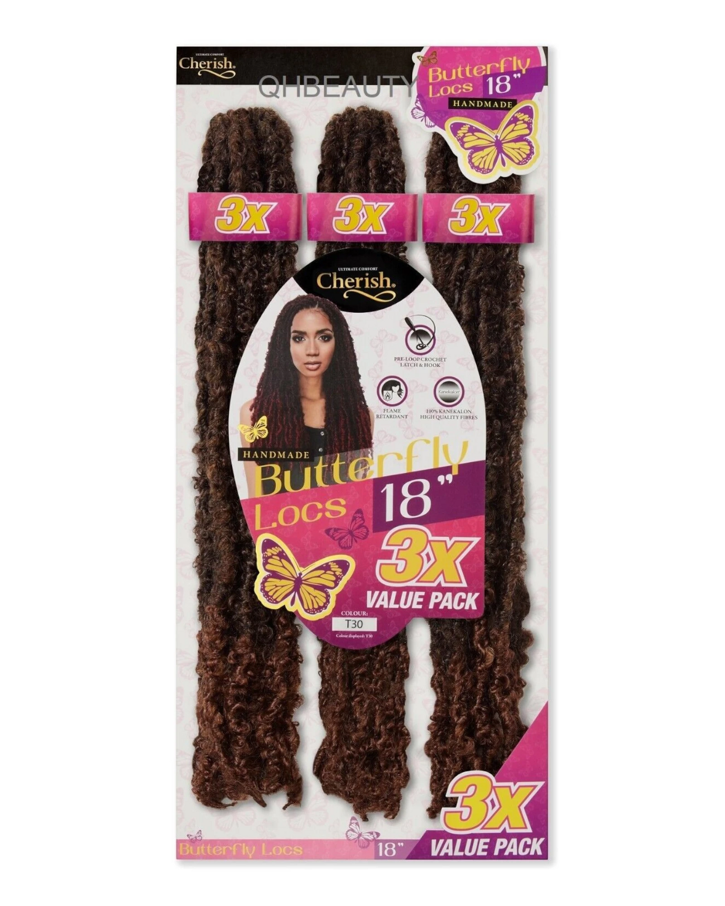 CHERISH SYNTHETIC CROCHET HAIR EXTENSION PRE LOOP BRAID - 3 X BUTTERFLY LOC 18''