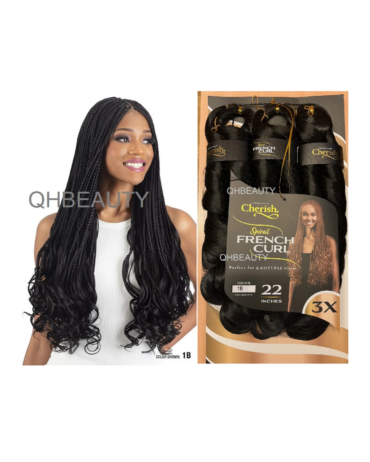 CHERISH SYNTHETIC HAIR EXTENSION BRAID - 3 x SPIRAL FRENCH CURL 22 & 28 INCHES