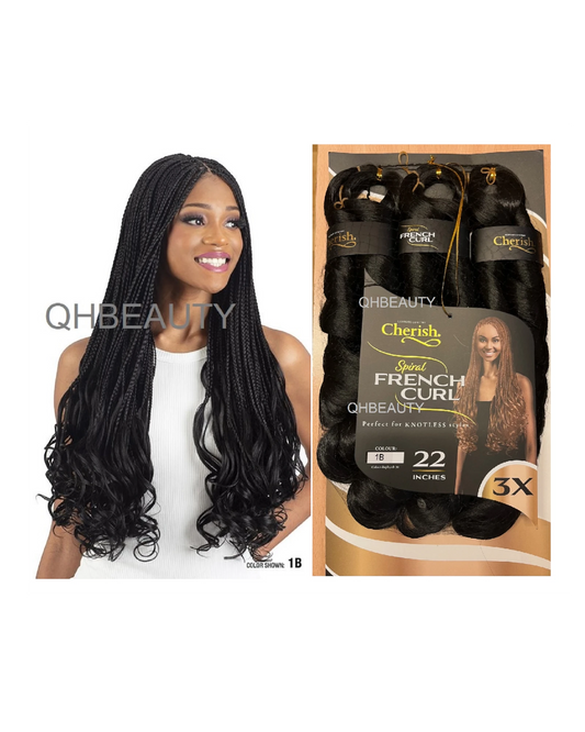 CHERISH SYNTHETIC HAIR EXTENSION BRAID - 3 x SPIRAL FRENCH CURL 22 & 28 INCHES