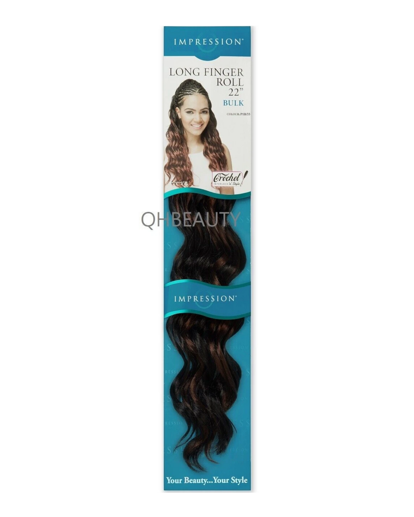 IMPRESSION SYNTHETIC HAIR EXTENSION CROCHET CURLY BRAID - LONG FINGER ROLL 22"