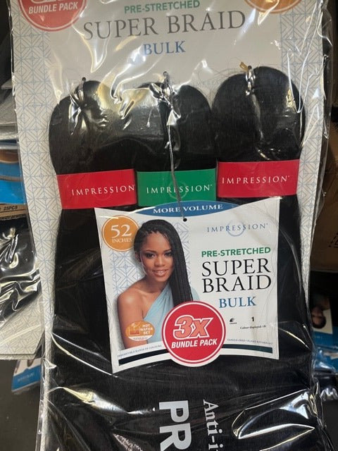 Impression Synthetic 3 X Bundle Pack Crochet Hair Extensions - Super Braid 52 "