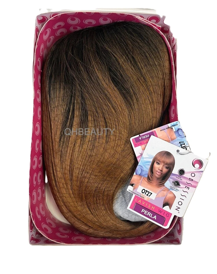 Obsession Synthetic Lavish Straight Long Bob Bangs 100% Hand Tied Hair Wig- PERLA