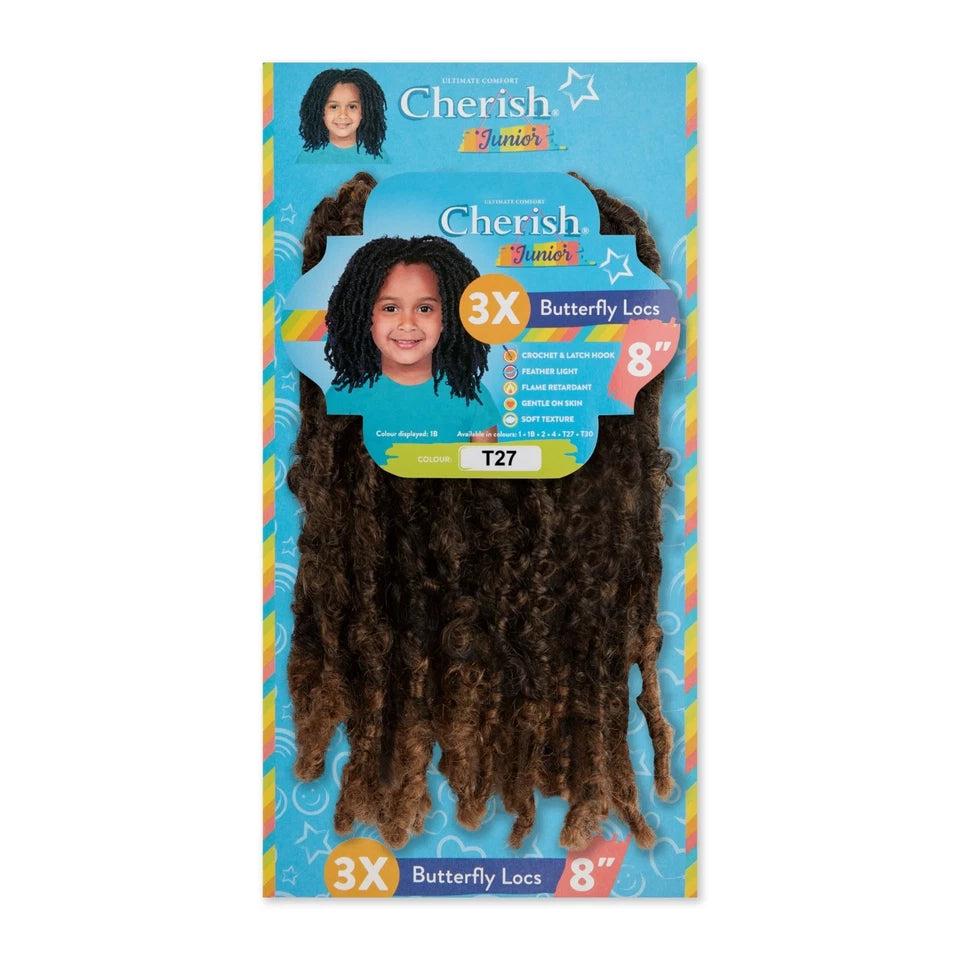 Cherish Synthetic Junior Crochet Braid Hair Extension – 3X Butterfly Locs 8"