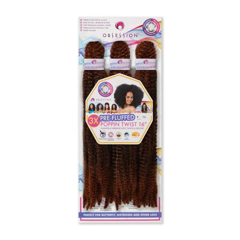 Obsession Synthetic Twist, Crochet Soft Braid 3 X Pre-Fluffed - POPPIN TWIST 16