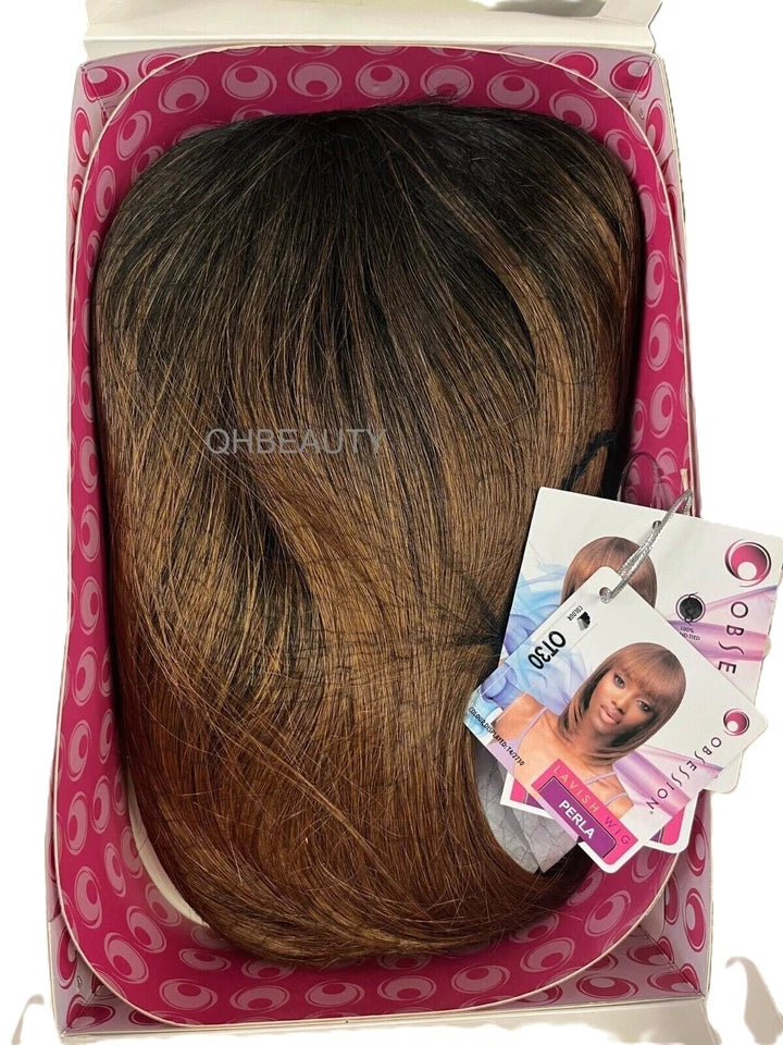 Obsession Synthetic Lavish Straight Long Bob Bangs 100% Hand Tied Hair Wig- PERLA