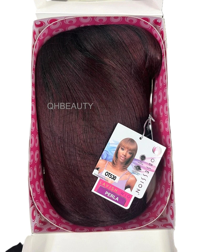 Obsession Synthetic Lavish Straight Long Bob Bangs 100% Hand Tied Hair Wig- PERLA