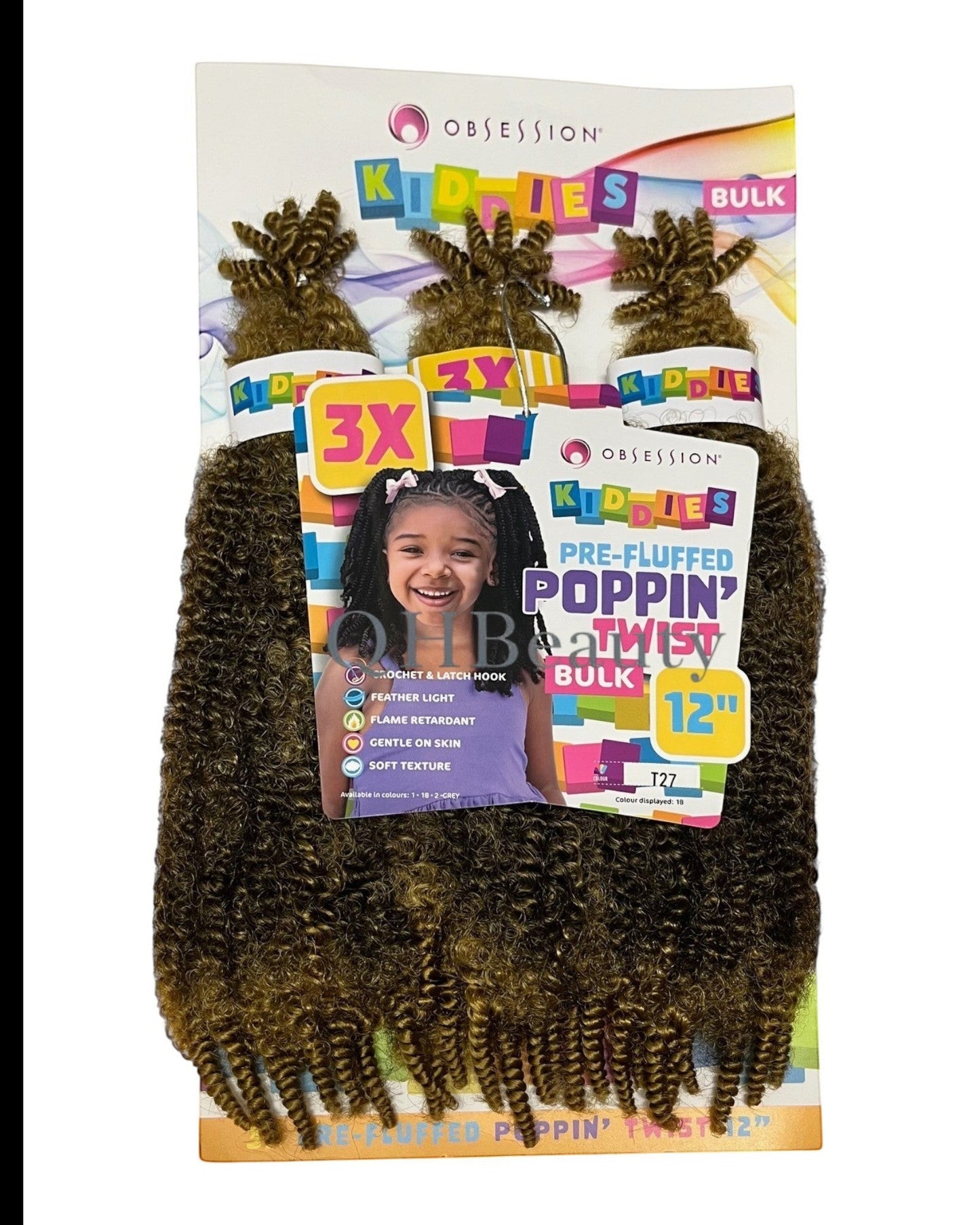 Q H Beauty 12'' curly synthetic crochet braid hair extensions in brown and blonde ombre. Bulk pack for braiding.