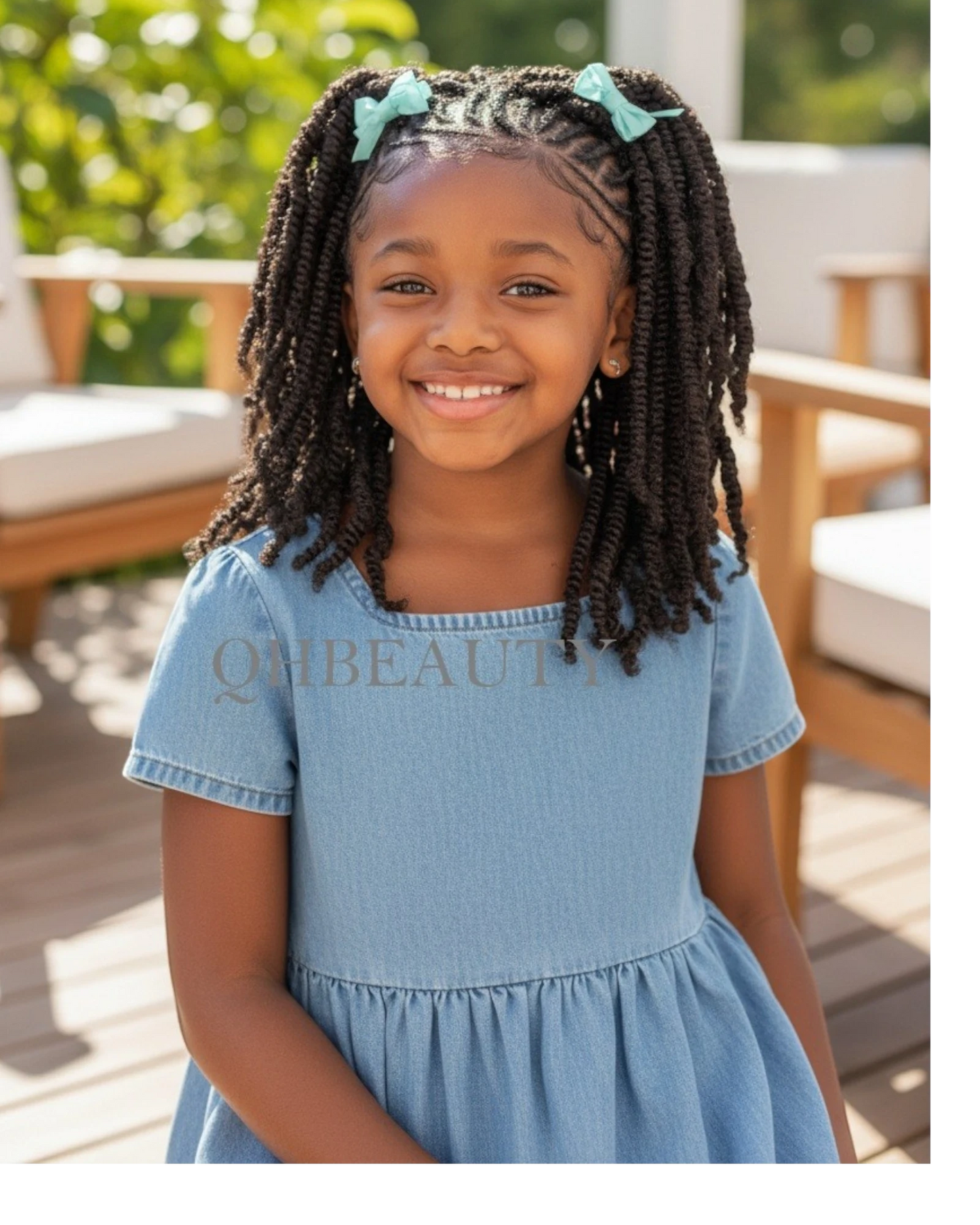Q H Beauty 12'' black synthetic crochet braid hair extension for kids, curly texture, heat resistant.