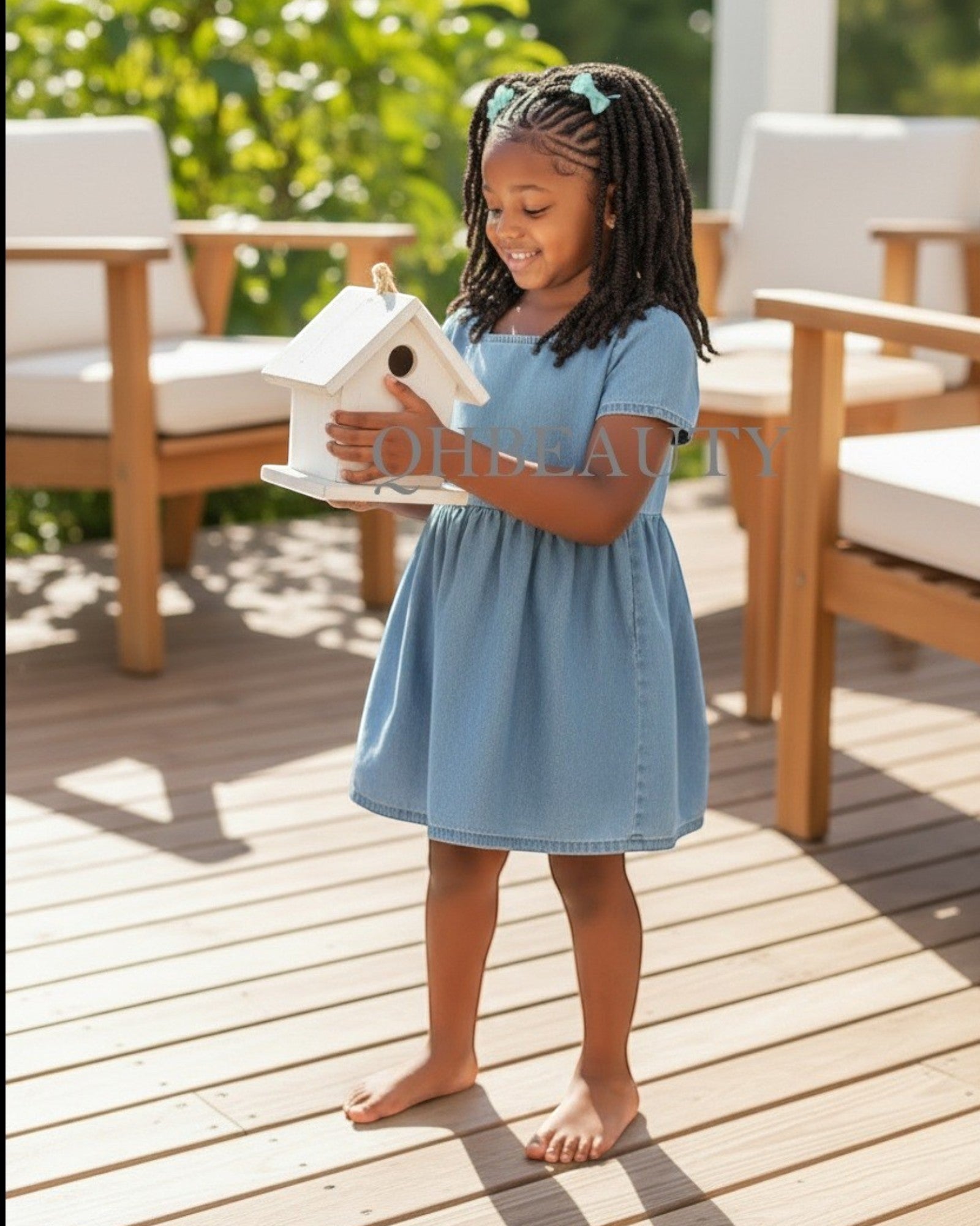 Q H Beauty black synthetic crochet braid hair extension for kids, 12 inches, curly texture.