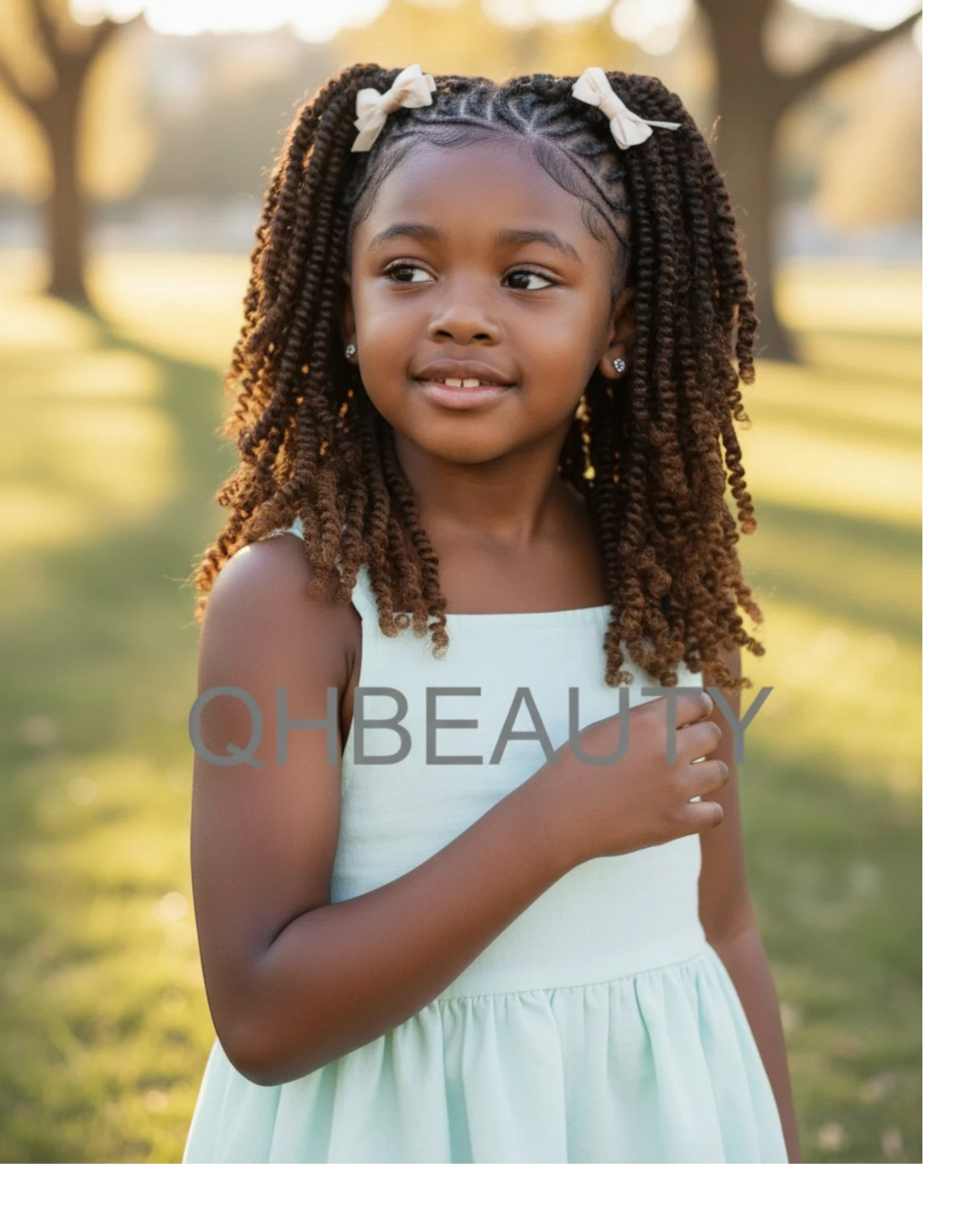 Q H Beauty 12'' curly synthetic crochet braid hair extension in brown, perfect for kids' protective styles.