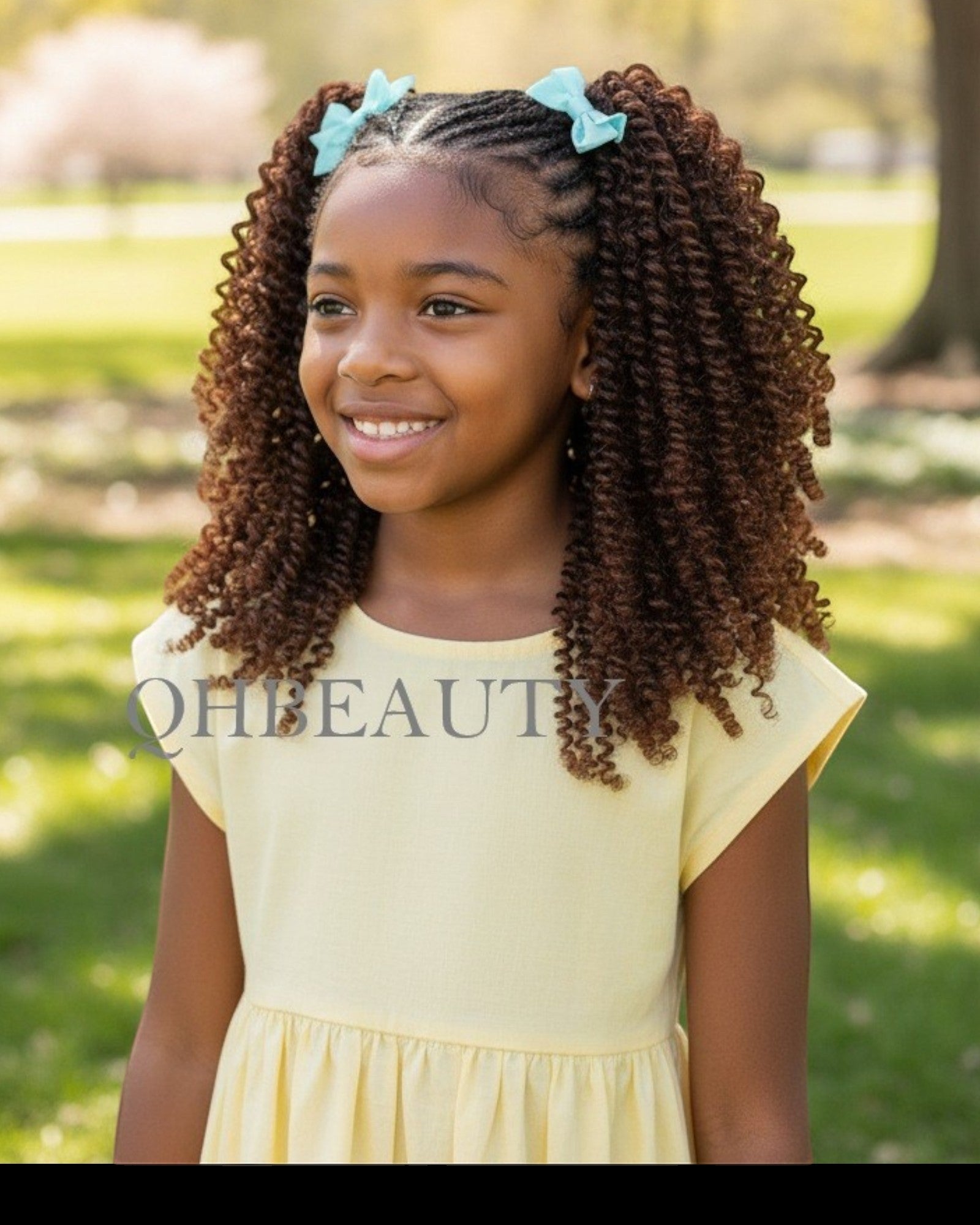 Q H Beauty brown synthetic crochet braid hair extension in a curly texture, 12 inches long.