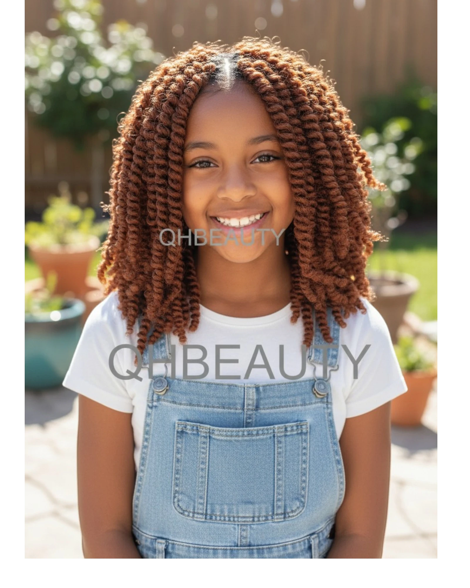 Q H Beauty 12'' curly synthetic crochet braid hair extension in a warm brown shade, perfect for kids.