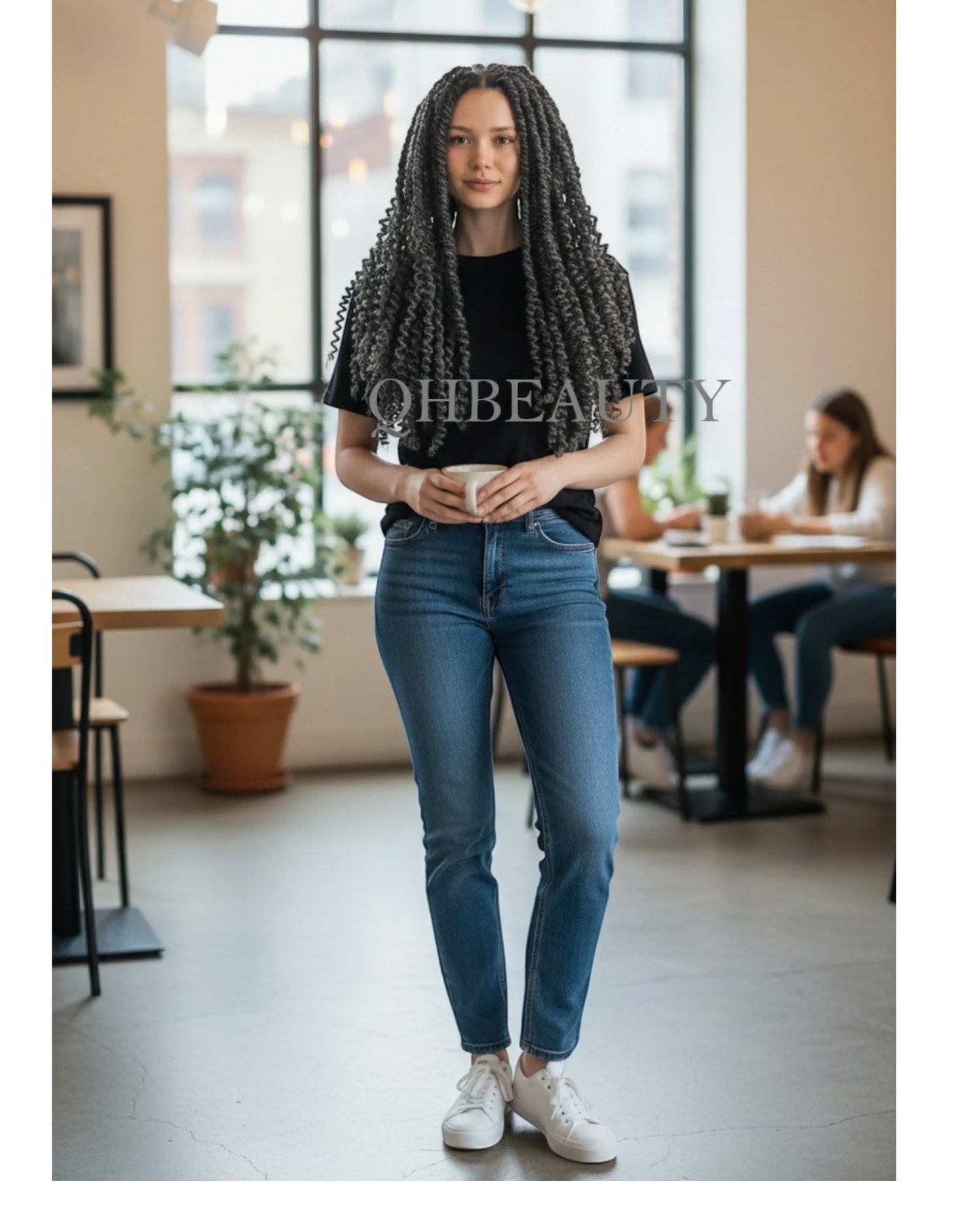 Q H Beauty 12'' synthetic curly crochet braid hair extension in dark grey, perfect for braiding and twists.