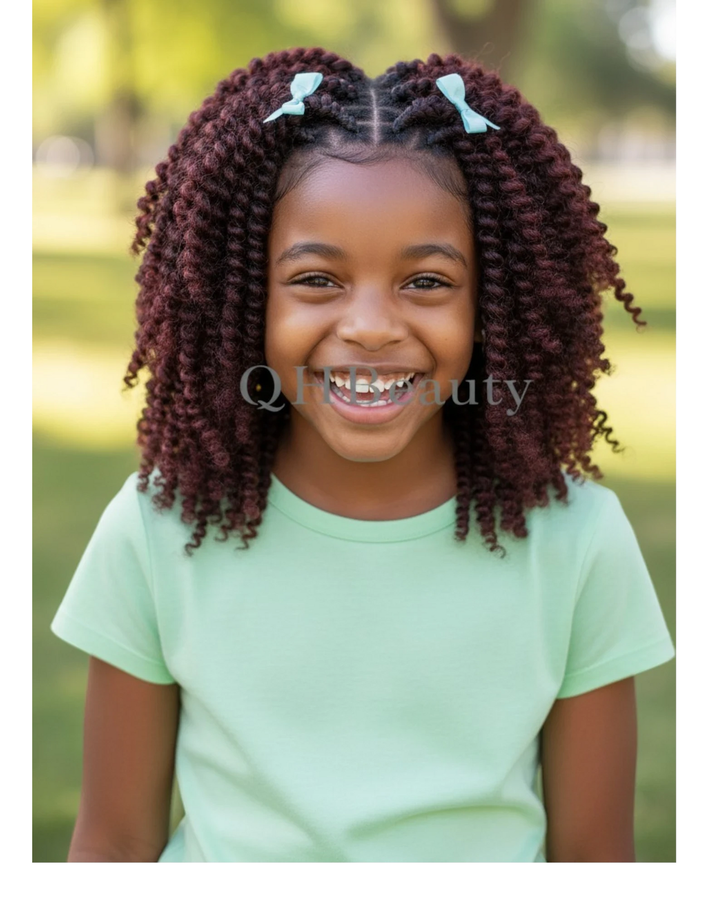 Q H Beauty 12'' curly synthetic crochet braid hair extension in dark red, perfect for kids and adults.