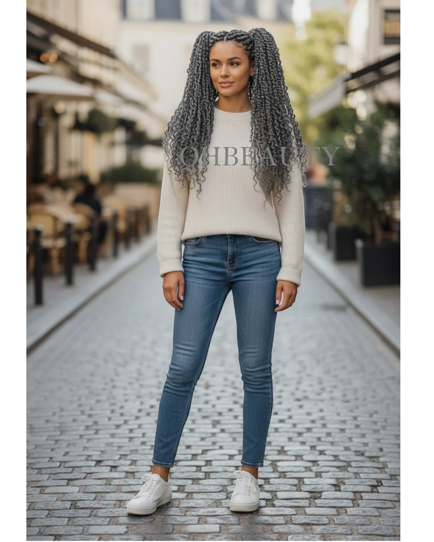 Q H Beauty 12'' synthetic curly crochet braid hair extension in grey, perfect for braids and twists.