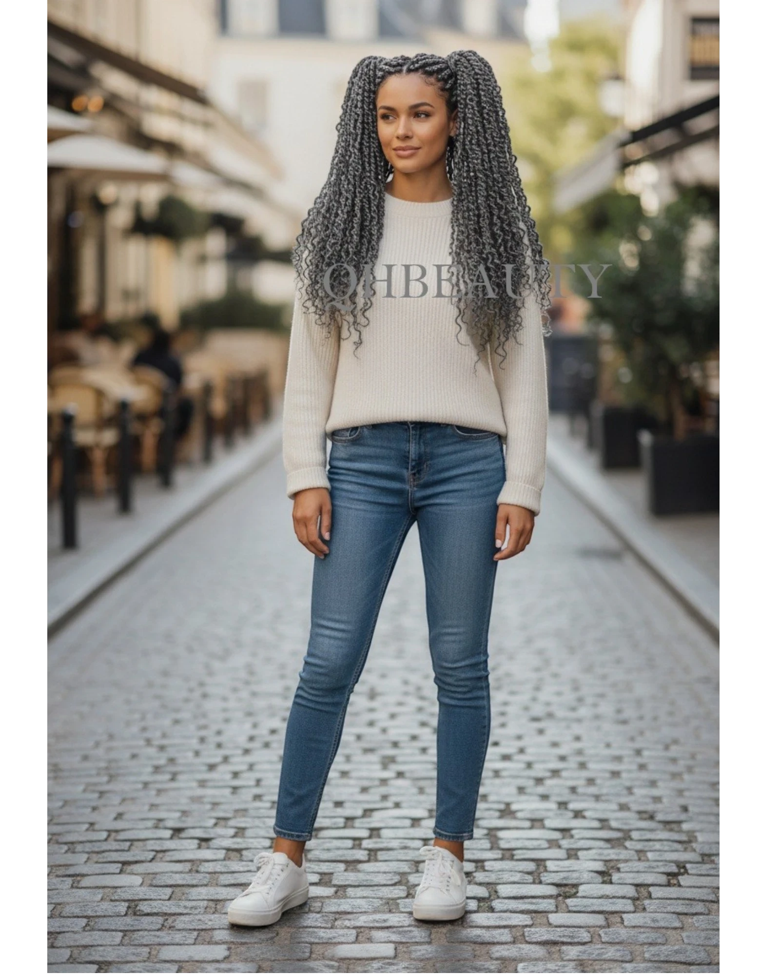 Q H Beauty 12'' synthetic curly crochet braid hair extension in grey, perfect for braids and twists.