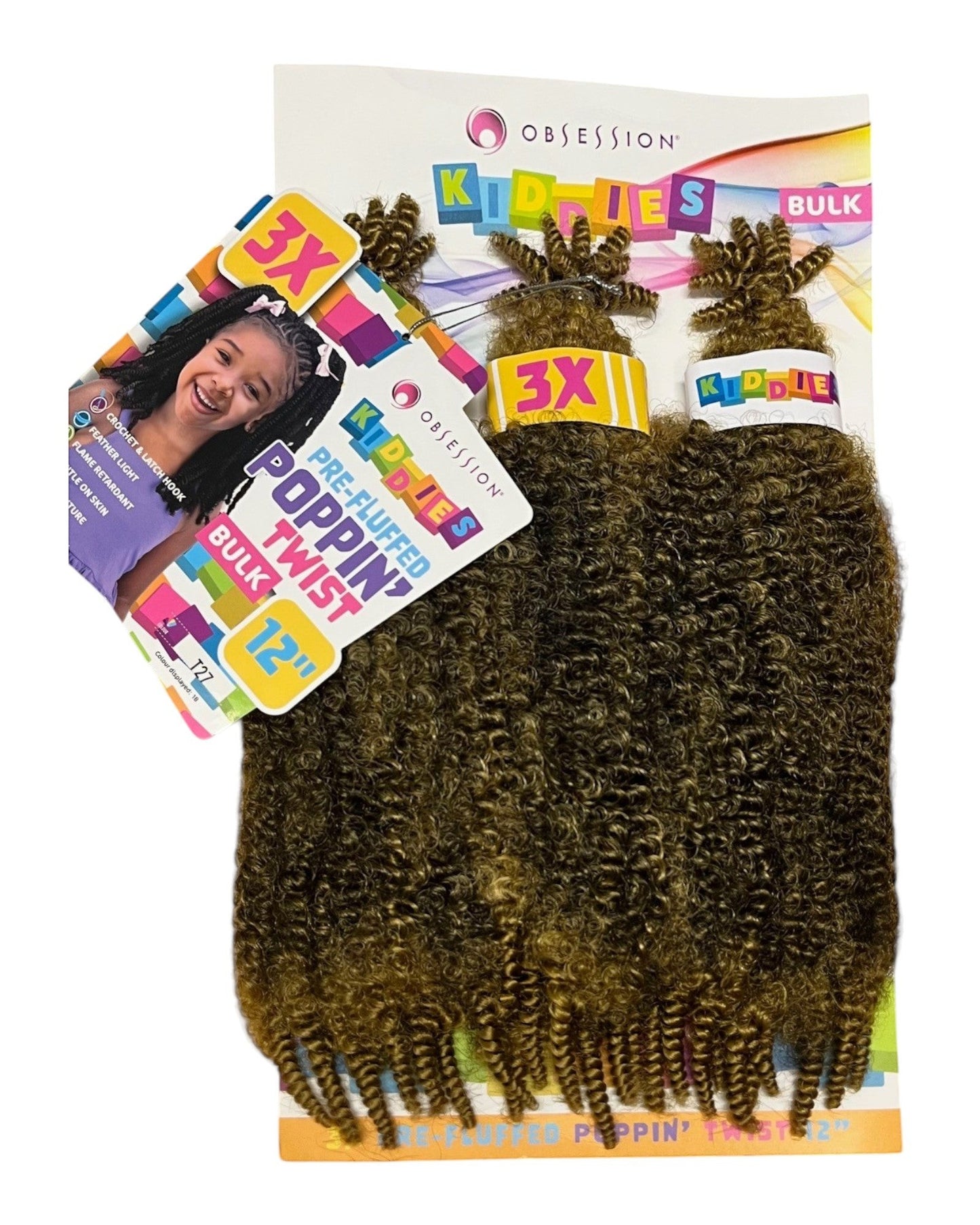 Q H Beauty OBSESSION 12'' synthetic curly crochet braid hair extensions in a brown and blonde ombre shade.