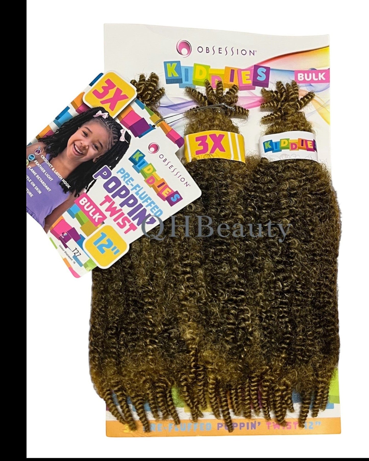 Q H Beauty OBSESSION synthetic 12'' curly crochet braid hair extension in brown ombre. Bulk hair for braiding and twists.