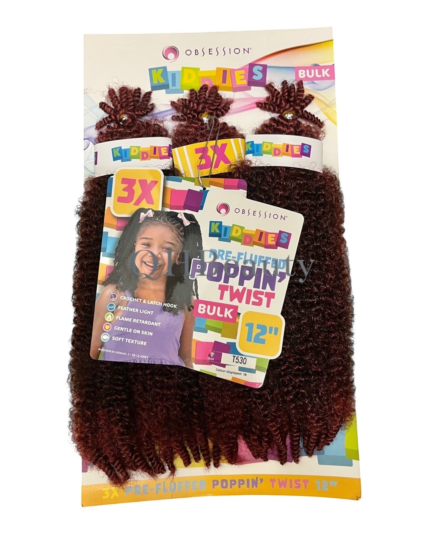 Q H Beauty OBSESSION 12'' synthetic curly crochet braid hair extension in dark red, sold in bulk.