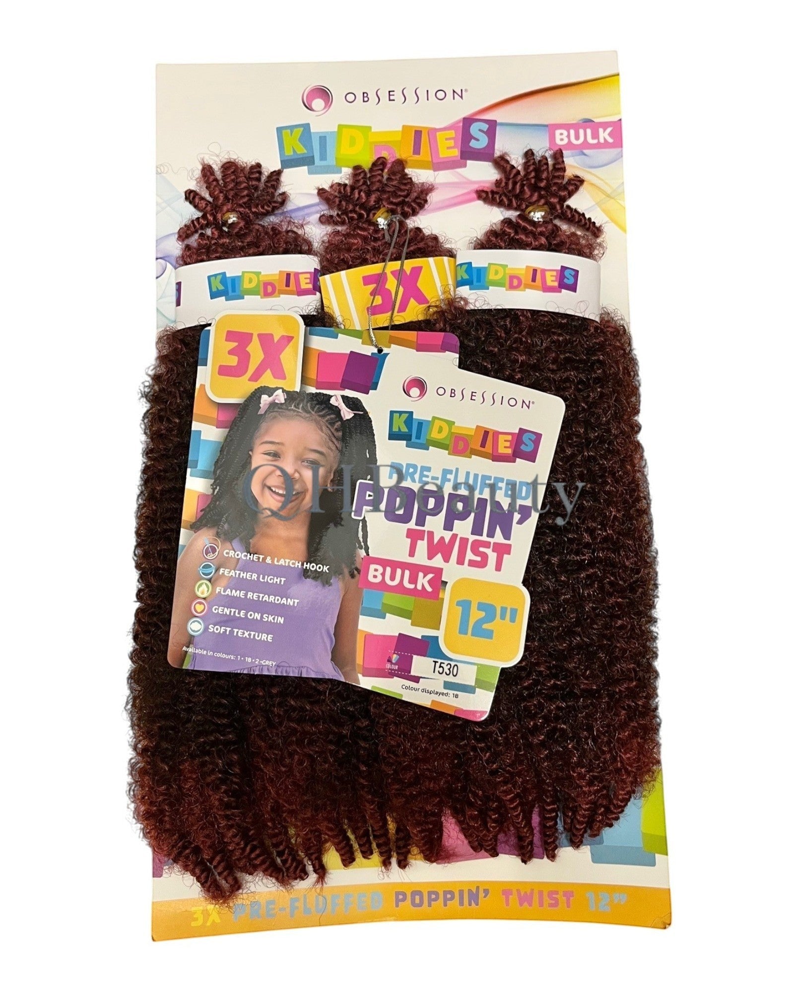 Q H Beauty OBSESSION 12'' synthetic curly crochet braid hair extension in dark red, sold in bulk.