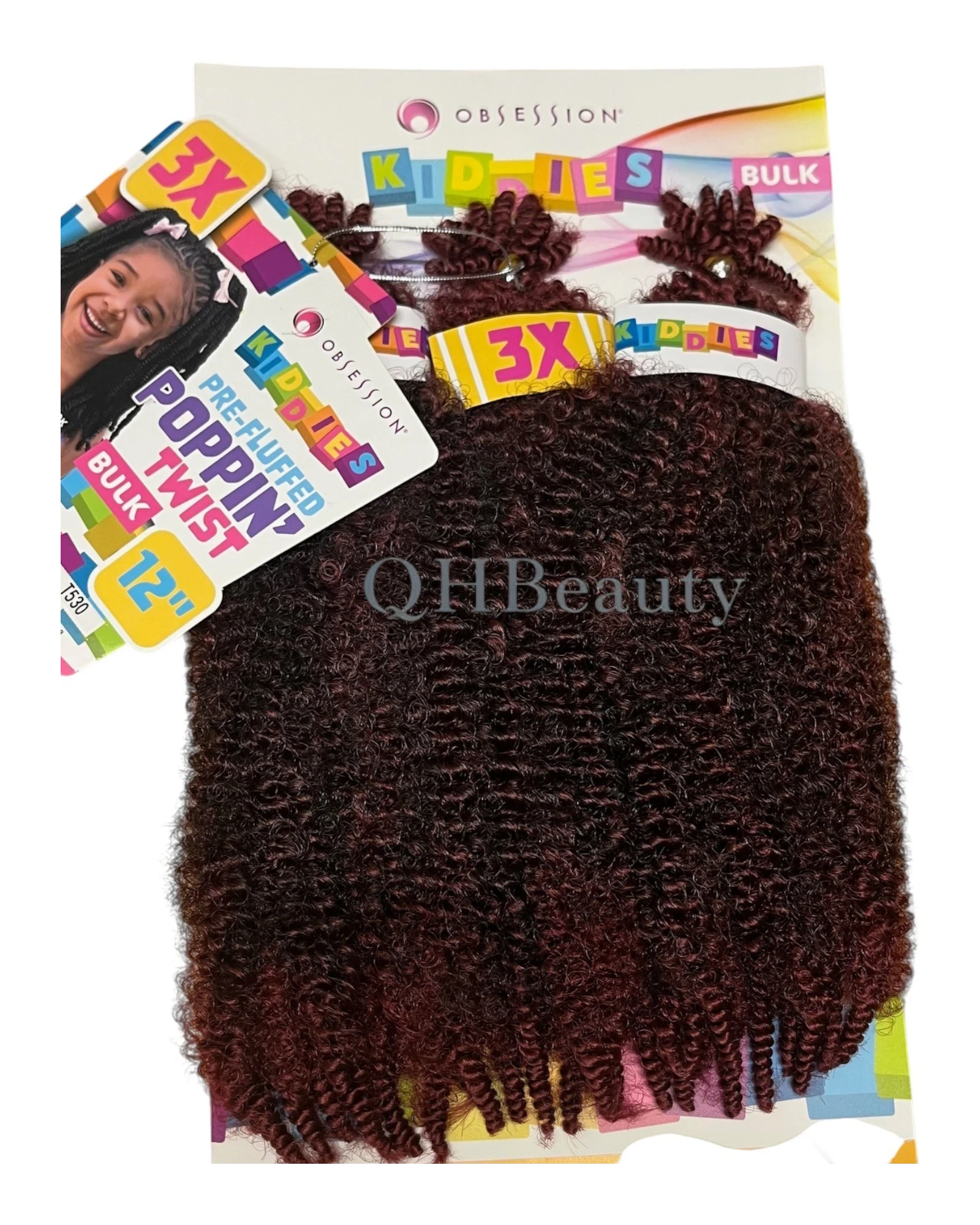 Q H Beauty OBSESSION synthetic curly crochet braid hair extension in dark red, 12 inches, bulk pack.