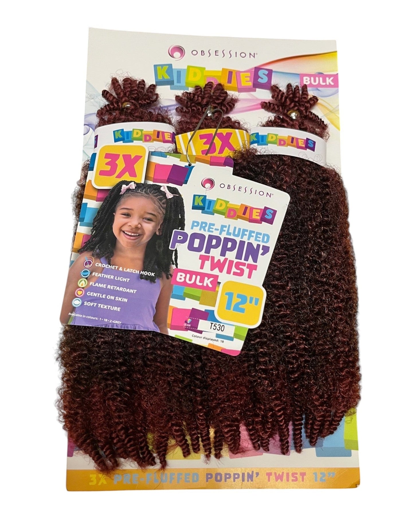 Q H Beauty Obsession Kiddies Poppin Twist 12'' curly synthetic crochet braid hair extension in burgundy.