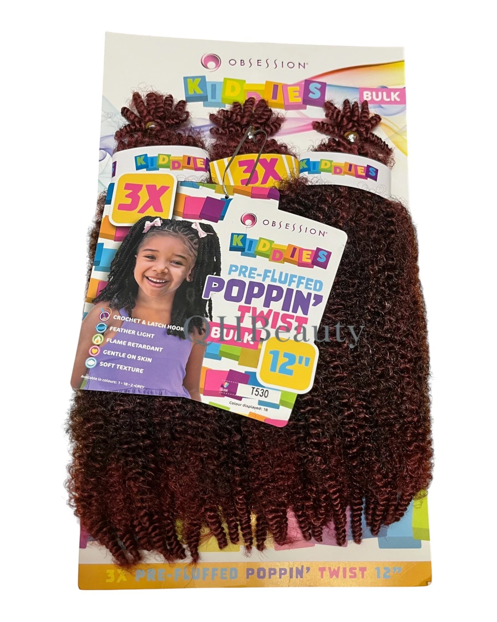 Q H Beauty Obsession Kiddies Poppin Twist 12'' synthetic curly crochet braid hair extension in burgundy.