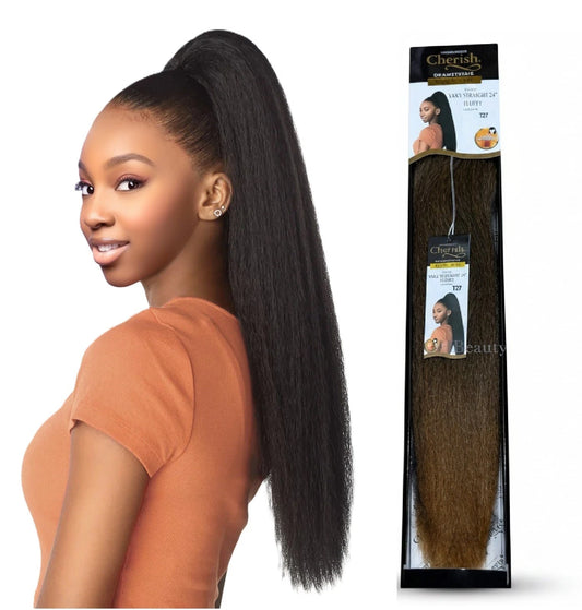 Cherish Synthetic Long Drawstring Ponytail – Yaky Straight 24" Fluffy