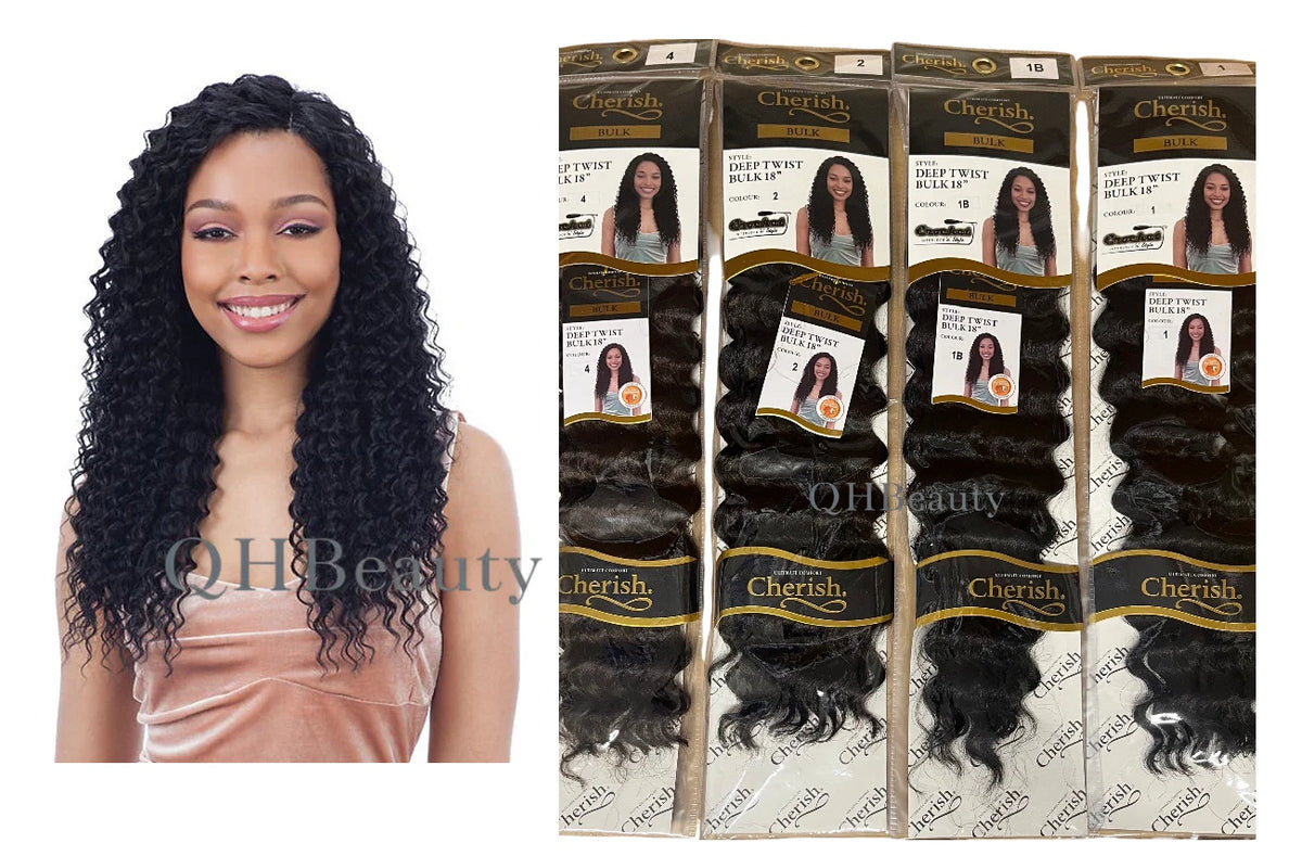 Cherish Synthetic Bulk Crochet Curly Hair Extension Braids – Deep Twist 18"