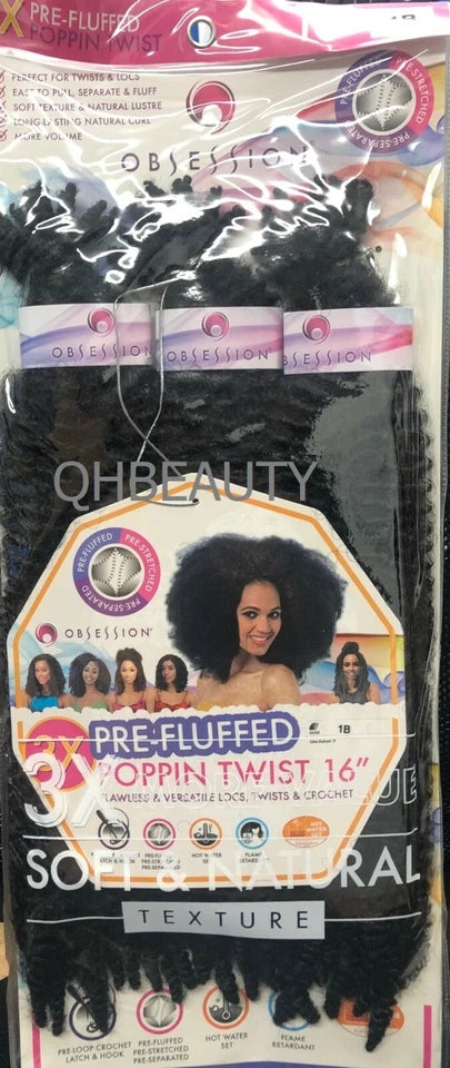Obsession Synthetic Twist, Crochet Soft Braid 3 X Pre-Fluffed - POPPIN TWIST 16