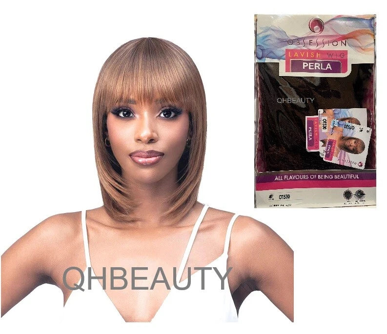 Obsession Synthetic Lavish Straight Long Bob Bangs 100% Hand Tied Hair Wig- PERLA