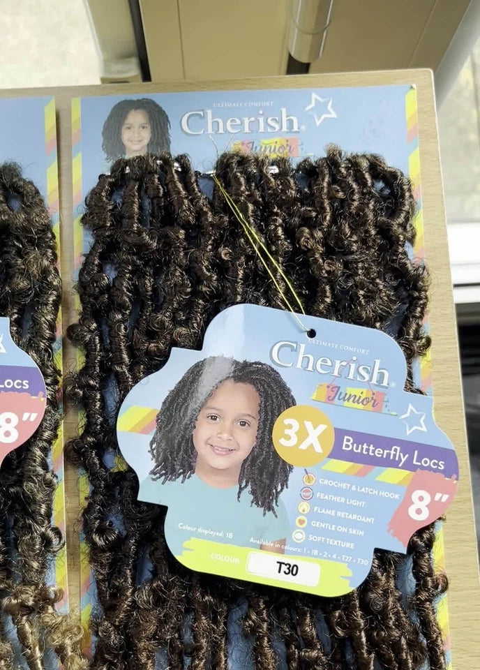 Cherish Synthetic Junior Crochet Braid Hair Extension – 3X Butterfly Locs 8"